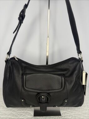 Stone Mountain Accessories Black Leather Shoulder Bag with Buckle Accent